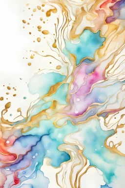 vibrant multi colors water color with golden outlines on white background