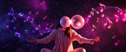 eskimo yoga mind bending bubble gum as a young woman floating transparent music notes in the weirder universe