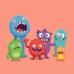 cartoon monsters on solid color background