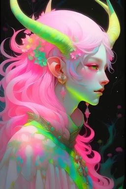 Pink hair spring cherry blossom crown of antlers with flowers Elf ear Eladrin Male druid zoom out