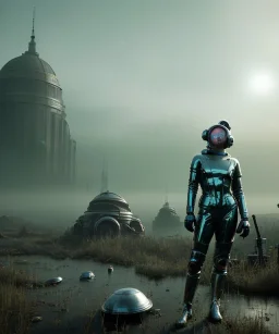 Ultra Realistic retro sci-fi scene, portrait, 2 blonde woman clones, sweet young Marilyn Monroe face, perfect iris, tight latex coat, helmet, Strange planet background. Spaceship, fog, rain, soft color, highly detailed, unreal engine 5, ray tracing, RTX, lumen lighting, ultra detail, volumetric lighting, 3d, finely drawn, high definition, high resolution.