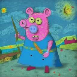 peppa pig as serial killer van gogh style