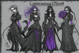 Cerissa, Nydora and Zella are the leaders of a gang of necromancers called the Silvered Rose. They live deep in the sewers and capture people to siphon their souls. Cerissa is cold, calculating, and nefarious, she has a black dress with long flowing thin robes. Nydora wears black and purple leathers. Zella is the youngest, and uses pale blue magic.