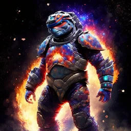 A battle suit made of lava and stars and galaxies for Leonardo from Teenage Mutant Ninja Turtles