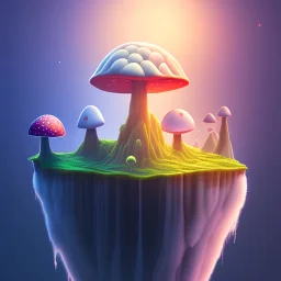 100mm photo of isometric floating island in the sky, surreal mushroom with jewels, intricate, high detail, behance, microworlds smooth, macro sharp focus, centered