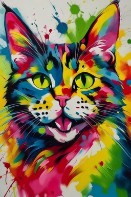 Abstract painting happy cat in style of splash colors