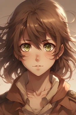 Attack On Titan of a female and brown curly hair and curtain bangs and hazel eyes