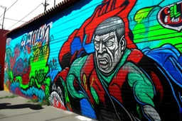 a TIJUANA WRESTLING graffiti mural wall with the word cell shading style