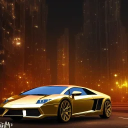 gold lamborgini at the night city, beautiful color, RTX, TXXA, SSAO, High quality,hyperrealistic, cinematic, Super detailed, Anti-Aliasing,Full color, HDR,4k