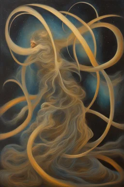 "Quantum Entanglement" is a Heavily Glazed Oil paining that depicts otherworldly Celestial Art; Expressionism; elegant; fantasy; award-winning