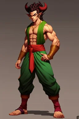 Full Body, Male Tiefling, monk, street outfit like Broly, boxer pose,