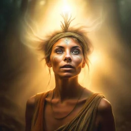 oil portrait of brown hippie pixie hovering in the underground grove sparkling light dust, in the style of dali, 8k, down-light, soft light, depth of field, photo realism, trending on art station, high detail, smoke and fog