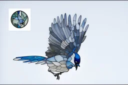 vitrail d'un geai bleu ailes déployées art déco d'après mucha