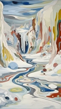 A white snowy canyon made out of ice cream painted by Wassily Kandinsky