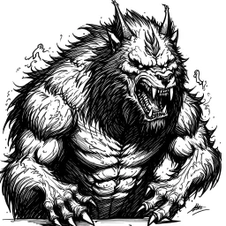 A black and white drawing, a werewolf A DRAW