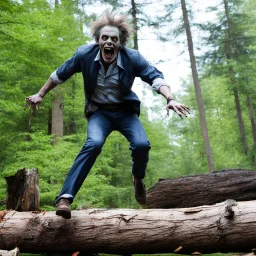 Timothy Carey as a zombie, jumping on a log