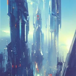 Art by John Berkey and John Harris, futuristic city, high-rise, smooth, sharp focus, highly detailed, digital painting, concept art, elegant, centered, Taris Star Wars, connected