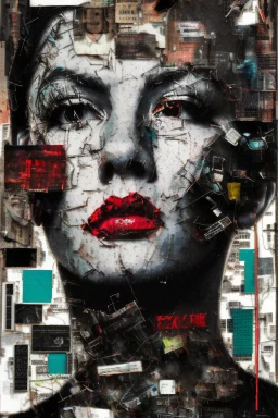 Ultra detailed medium portrait painting of anxiety , torn up collage of clippings, broken circuitry background, matrix effects, punk visual art, punk art aesthetic, graffiti art, pop surrealism, collage art, cluttered paint glitches