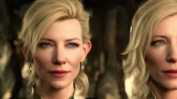 Portrait of Kate Blanchett as an elfin cyborg, in a fantasy landscape, HD 4K, photo-realistic accurate face and features, award winning photography, unreal engine, cinematic lighting