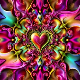 beautiful mockap graphic sifi ,colorful ,artistic, math,nice 3d fractal recursive art with love heart symbole