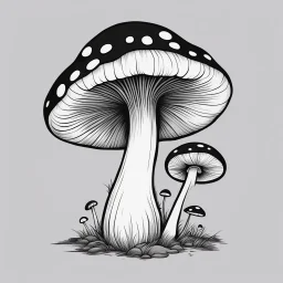 mushroom, black and white, cartoon, drawing