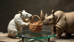 ice bear squirrels rhino playing basket on glass table on ceres