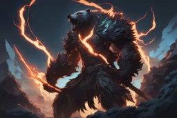 grendel in 8k solo leveling shadow artstyle, ice bear them, neon effect, thunder effect , full body, apocalypse, intricate details, highly detailed, high details, detailed portrait, masterpiece,ultra detailed, ultra quality