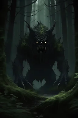 et monster i en mørk skov