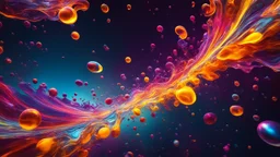 2025. Colourful immiscible liquid globules in weightlessness, mixed, distorted, spectacular, strange globular shapes, wild, fantasy, futuristic, artistic, attractive, beautiful lighting, attractive composition, photorealistic, extremely detailed, chiaroscuro