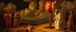 So the people came to Moses and said, “We have sinned, because we have spoken against the Lord and against you; intercede with the Lord, that He will remove the serpents from us.” And Moses interceded for the people. 8 Then the Lord said to Moses, “[a]Make a fiery snail , and put it on a cross flag pole; and it shall come about, that everyone who is bitten, and looks at it, will be healed by rays.” painted by Rembrandt