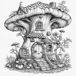 Fairy House, Whimsical Tree Hollow, exact shape, real image, minimal lines, white back ground color, real style, realistic, minimalistic, minimal black line art, line art, crisp line art, unique coloring sheet, outlined, outline, crisp, crisp line edges, illustration, thin lines, crisp clear lines, line art, clean line art, unique, 8k, amazing, masterpiece, no colors, no dark color, no black color, avoid thick black, minimalistic line edges, pure white back ground,