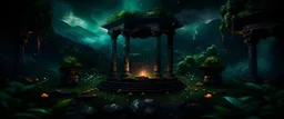 meditation round podium . my dreams . In the garden my mind bows . meditation .The ruins of a village in the midst in the jungle , mountains. space color is dark , where you can see the fire and smell the smoke, galaxy, space, ethereal space, cosmos, panorama. Palace , Background: An otherworldly planet, bathed in the cold glow of distant stars. Northern Lights dancing above the clouds in papua new guinea.