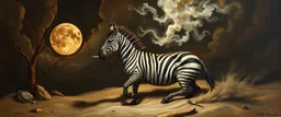 master oil painting by Rembrandt, good afternoon clay moon chill hyper zebra dream smoking trickster golem peeking out of a sand twister whirlwind cocoon