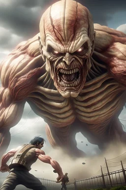 Photo realistic picture of attack on titan rumbling.