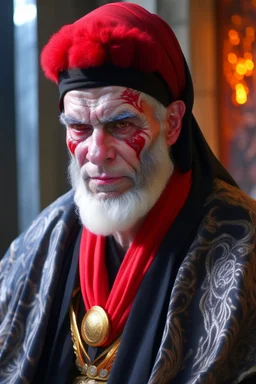 A sad hooded clown , red skin, scales, unreal engine 6, high detail, intricate, cinematic. photoshoot style, intricate, studio lighting, Fire, smoke, masterpiece , highly detailed, 8k, best quality, dramatic,d,<lora:mshn:0.7>,<lyco:Warrior_Couture:0.5>,