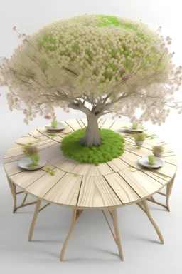 3d spring tree in the middle of dinner circle table