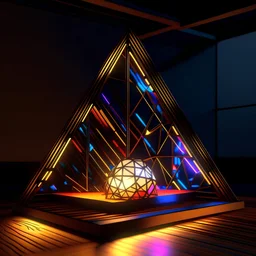 a triangle shaped object with lights on it, a computer rendering by Anton Möller, reddit contest winner, precisionism, ray tracing, global illumination, vray tracing