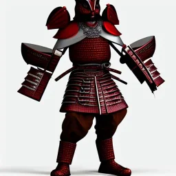 Personnage détaillé, chat, anthropomorphique, habillé comme un samurai, armure très détaillé, rouge, argent, modélisme 3d