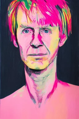 Portrait of Matti Nykänen. colorful. pink.