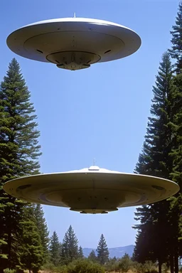 a group of [school kids] see one saucer shaped ufo flying over tall pine trees, year is 1966 in color, concept art, by Asaf Hanuka, by Weta Digital, Electric Colors, Screen Space Global Illumination, in a symbolic and meaningful style