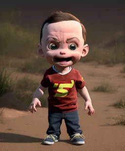 Sheldon cooper toddler, full body, dramatic lighting, angry, hyper realistic