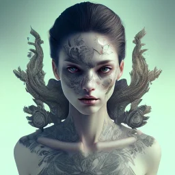 full face tattoo of an open window and forest view covers entire face and skin, 8k resolution, high-quality, fine-detail, intricate, digital art, detailed matte, volumetric lighting, illustration, octane render,