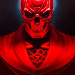 Ultra detailed fullbody Portrait in oil on canvas of Red Skull Villain ,extremely detailed digital painting, extremely detailed face,crystal clear Big Glowing red eyes, mystical colors ,perfectly centered image, perfect composition, rim light, beautiful lighting, 8k, stunning scene, raytracing, anatomically correct, in the style of robert e howard and Ken Kelley and Ohrai Noriyoshi and Simon Bisley and tomzj1