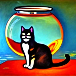 oil portrait of a Cat fishing in a fishbowl by Monet 8k