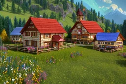 Hand sewn and embroidered extremely cute Austrian mountain village, threads, sewing needles on a table on lace blanket in a luxury bedroom, centre, bold colours elegant fantasy 8k beautiful dynamic lighting award winning imperial colors hyperrealistic ultra detailed 4K 3D high definition crisp quality colourful hdr in sunshine