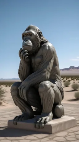 A statue of an ape in the desert