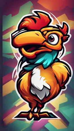 Create a bold and vibrant gaming logo featuring a chicken, with a dynamic composition, bright colors, and dynamic lighting