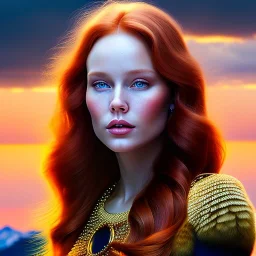 Ultra detailed fullbody Portrait in oil on canvas of beautiful Redhead Sif ,extremely detailed digital painting, extremely detailed face, crystal clear eyes, mystical colors ,perfectly centered image, perfect composition, rim light, beautiful lighting,masterpiece ,8k, stunning scene, raytracing, anatomically correct, in the style of Steve Jung and robert e howard and Wizyakuza and Ohrai Noriyoshi and Simon Bisley and uncannyknack.