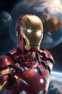 Iron man in space looking at earth get bombed
