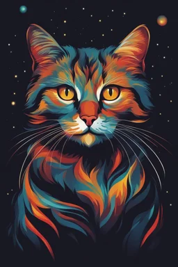 high quality, beautiful and fantastically designed silhouettes of colorful cat due to gravitational waves, beautifully designed wavelengths, very weak vibrations caused by fluctuations in the gravitational field of the universe, wave nature, stretching and compression, by yukisakura, awesome full color,